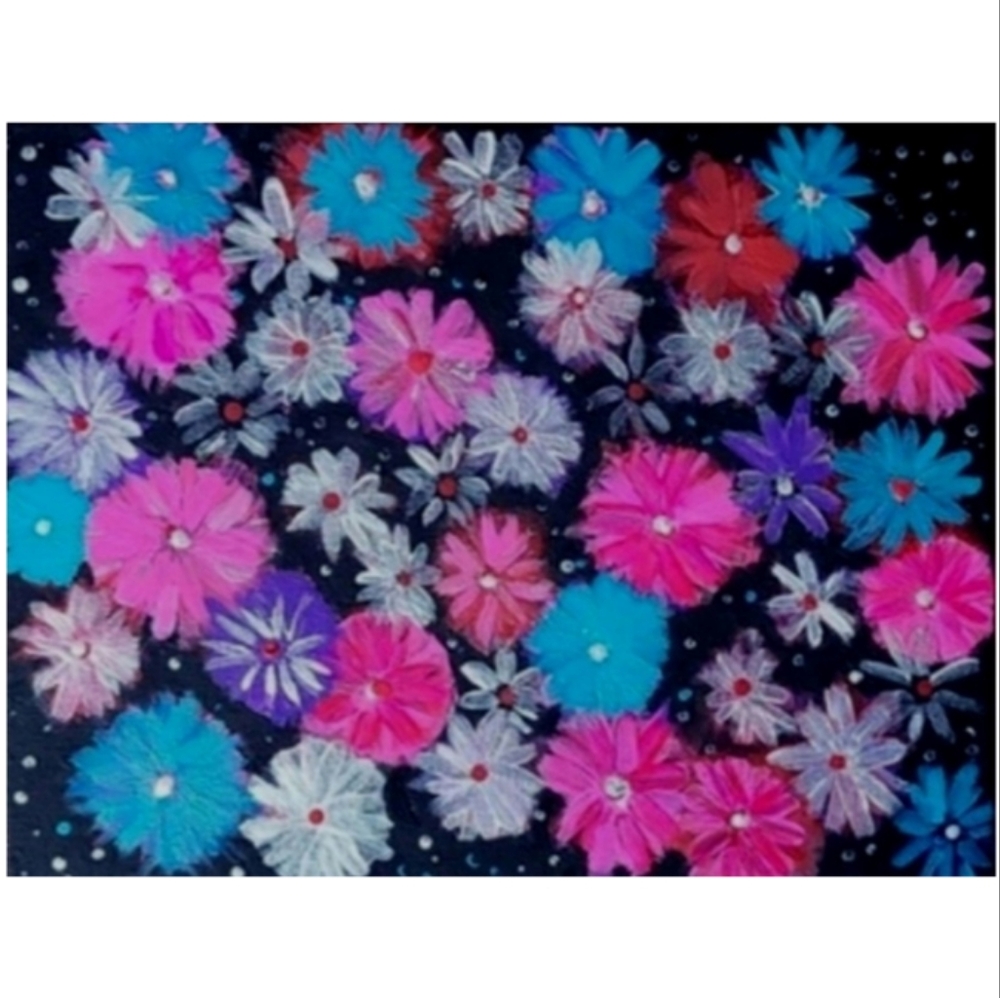 Hand Crafted Floral Canvas in Pink, Blue, and Purple 11x14 Inches - Picture 3 of 4